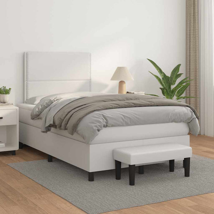 Pat box spring cu saltea, alb, 120x190 cm, piele ecologică - WALTI WALTI