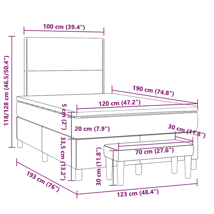 Pat box spring cu saltea, alb, 120x190 cm, piele ecologică - WALTI WALTI