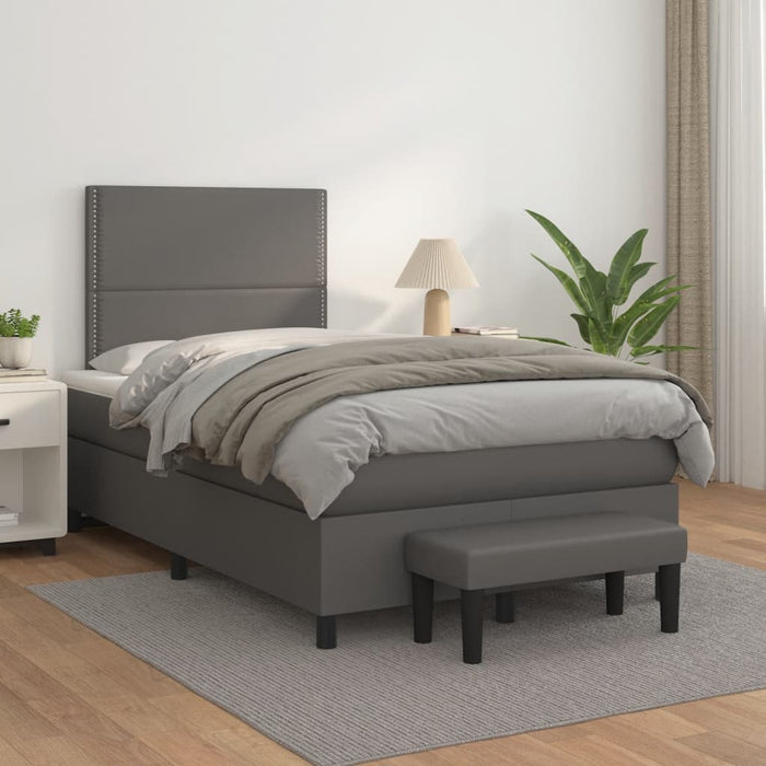 Pat box spring cu saltea, gri, 120x190 cm, piele ecologică - WALTI WALTI