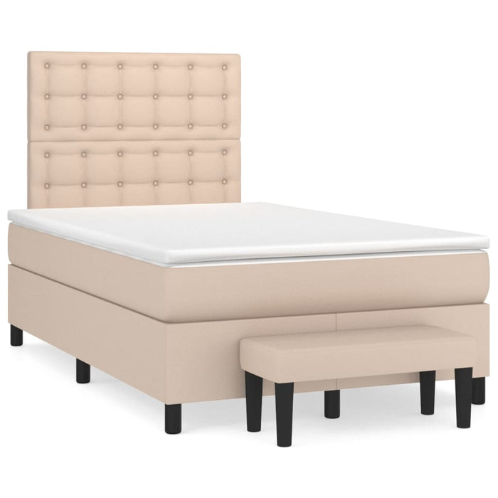 Pat box spring cu saltea, cappuccino, 120x190cm piele ecologică WALTI