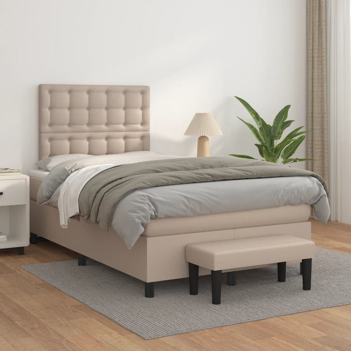 Pat box spring cu saltea, cappuccino, 120x190cm piele ecologică WALTI