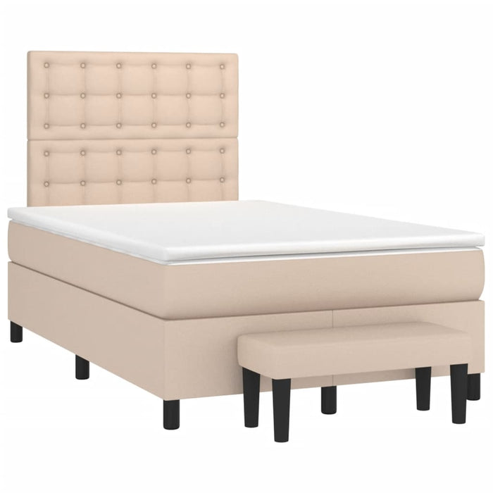 Pat box spring cu saltea, cappuccino, 120x190cm piele ecologică WALTI