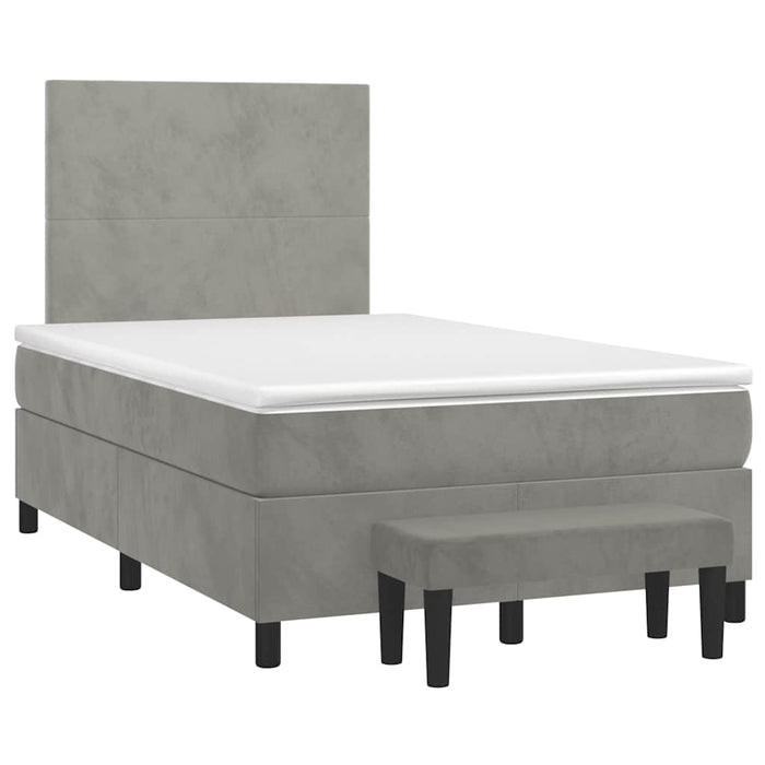 Pat box spring cu saltea, gri deschis, 120x190 cm, catifea - WALTI WALTI