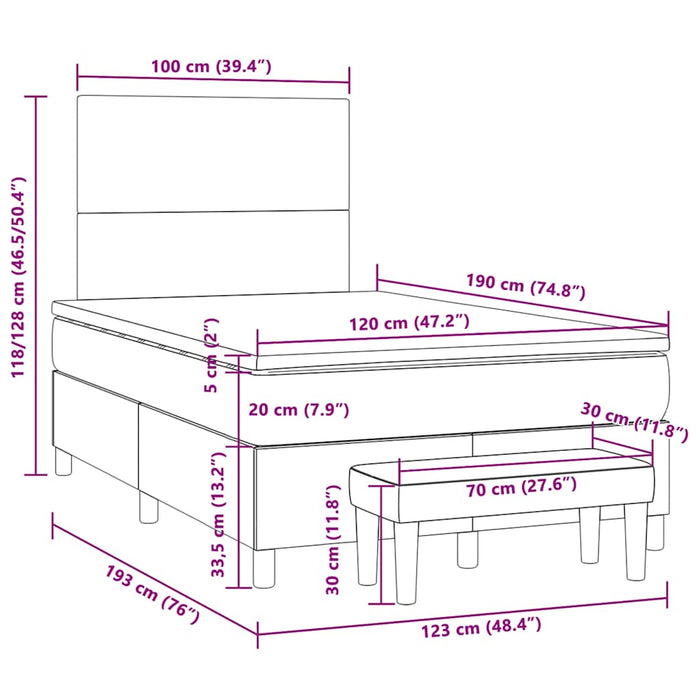 Pat box spring cu saltea, gri deschis, 120x190 cm, catifea - WALTI WALTI