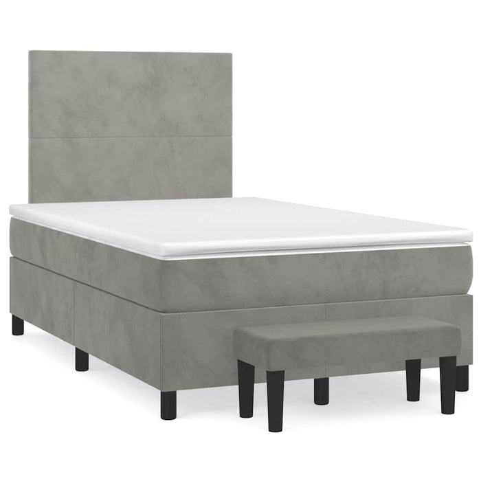 Pat box spring cu saltea, gri deschis, 120x190 cm, catifea - WALTI WALTI