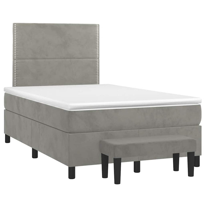 Pat box spring cu saltea, gri deschis, 120x190 cm, catifea - WALTI WALTI