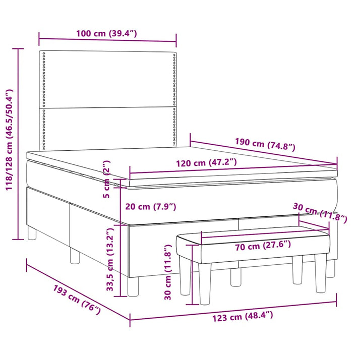 Pat box spring cu saltea, gri deschis, 120x190 cm, catifea - WALTI WALTI