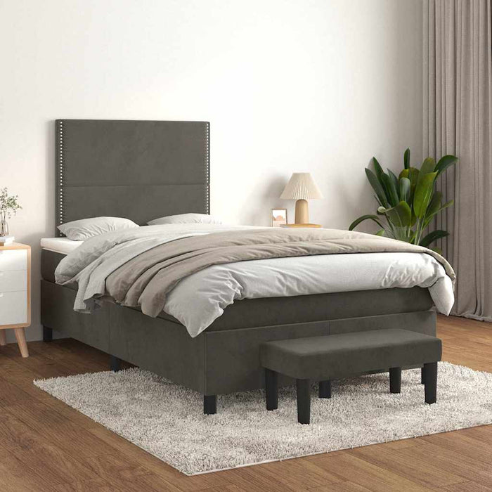 Pat box spring cu saltea, gri închis, 120x190 cm, catifea - WALTI WALTI