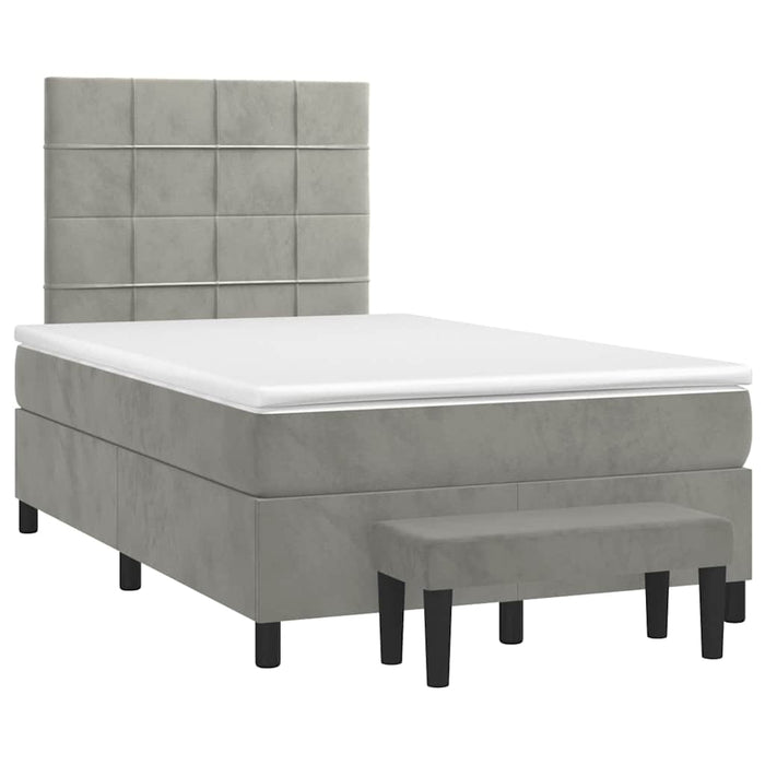 Pat box spring cu saltea, gri deschis, 120x190 cm, catifea - WALTI WALTI