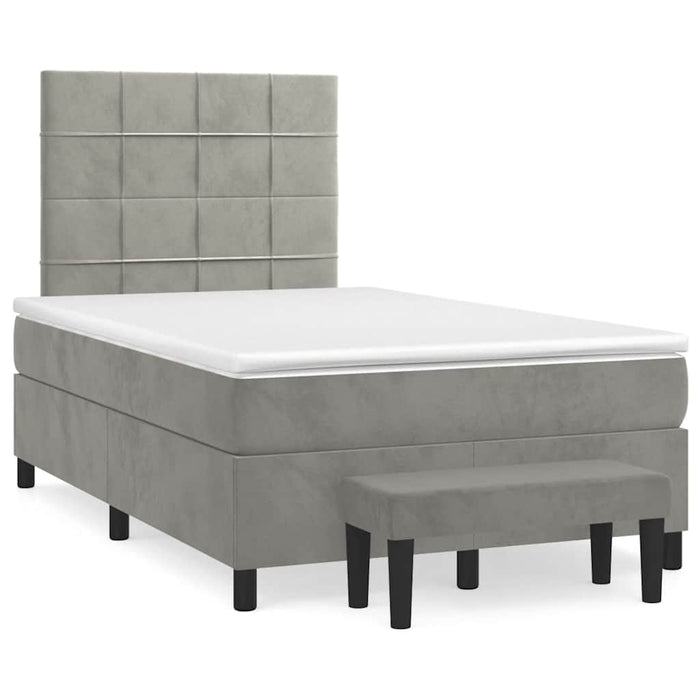 Pat box spring cu saltea, gri deschis, 120x190 cm, catifea - WALTI WALTI