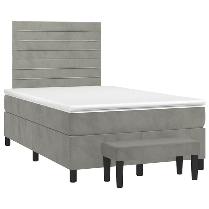 Pat box spring cu saltea, gri deschis, 120x190 cm, catifea - WALTI WALTI