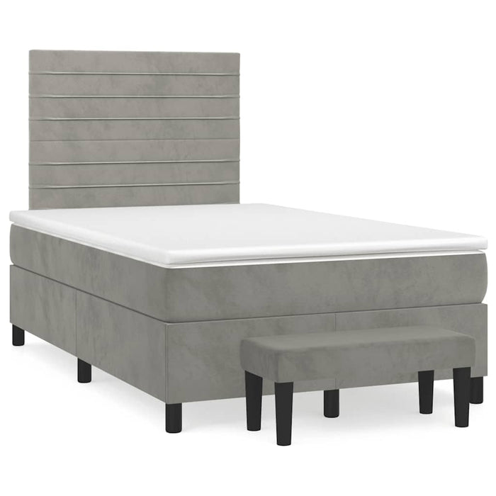 Pat box spring cu saltea, gri deschis, 120x190 cm, catifea - WALTI WALTI