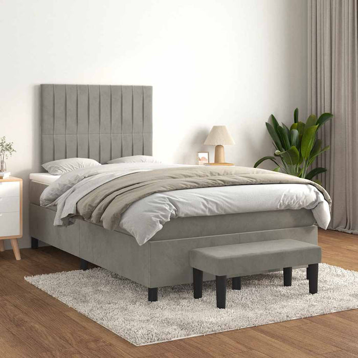 Pat box spring cu saltea, gri deschis, 120x190 cm, catifea - WALTI WALTI
