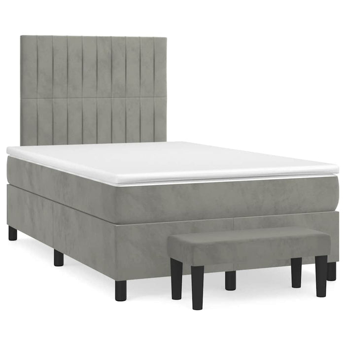 Pat box spring cu saltea, gri deschis, 120x190 cm, catifea - WALTI WALTI