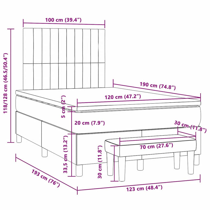 Pat box spring cu saltea, gri închis, 120x190 cm, catifea - WALTI WALTI