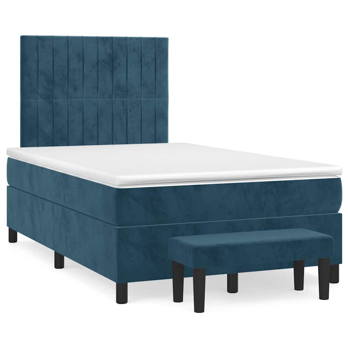 Pat box spring cu saltea, albastru închis, 120x190 cm, catifea WALTI
