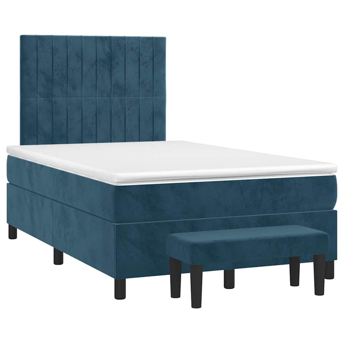 Pat box spring cu saltea, albastru închis, 120x190 cm, catifea WALTI