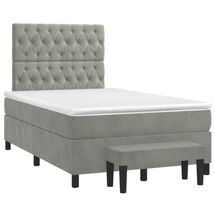 Pat box spring cu saltea, gri deschis, 120x190 cm, catifea - WALTI WALTI