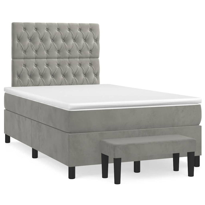 Pat box spring cu saltea, gri deschis, 120x190 cm, catifea - WALTI WALTI