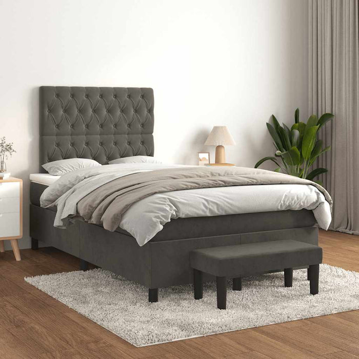 Pat box spring cu saltea, gri închis, 120x190 cm, catifea - WALTI WALTI