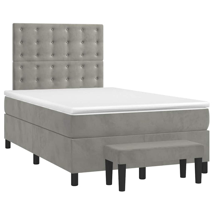 Pat box spring cu saltea, gri deschis, 120x190 cm, catifea - WALTI WALTI