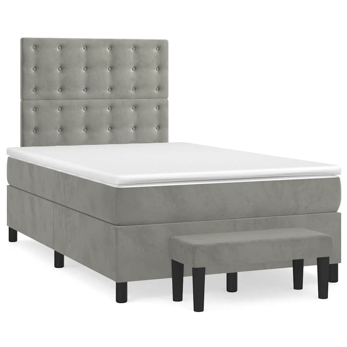 Pat box spring cu saltea, gri deschis, 120x190 cm, catifea - WALTI WALTI