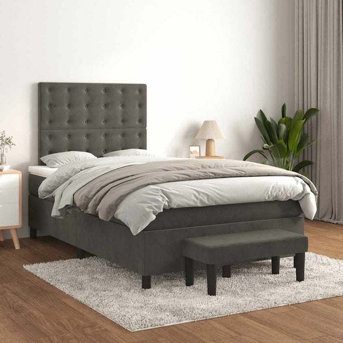Pat box spring cu saltea, gri închis, 120x190 cm, catifea - WALTI WALTI