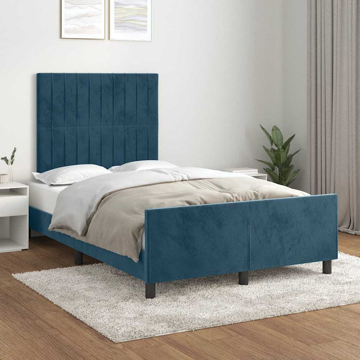 Cadru de pat fără saltea albastru închis 120x190 cm catifea WALTI
