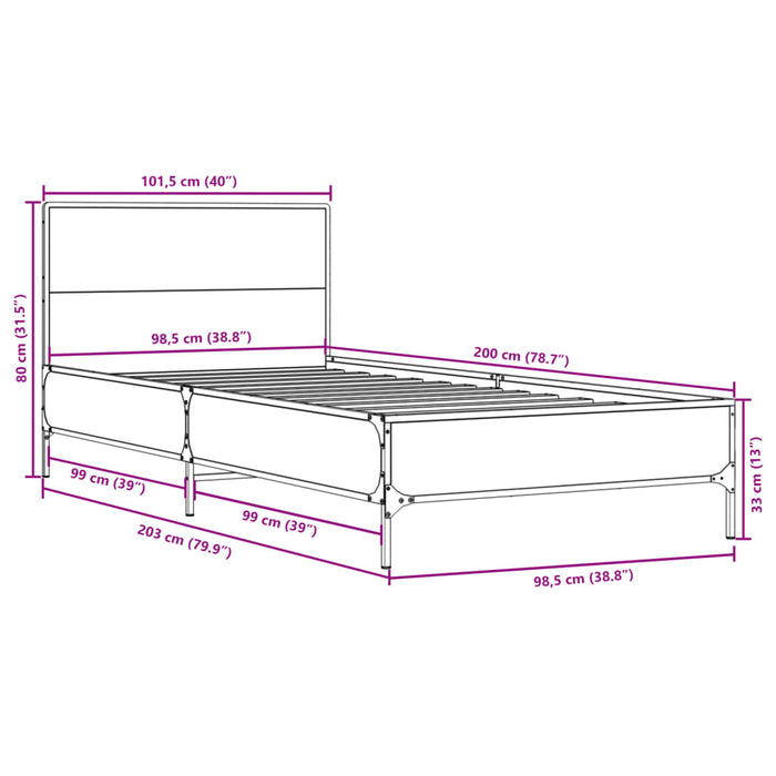 Cadru de pat, stejar fumuriu 100x200 cm lemn prelucrat și metal WALTI
