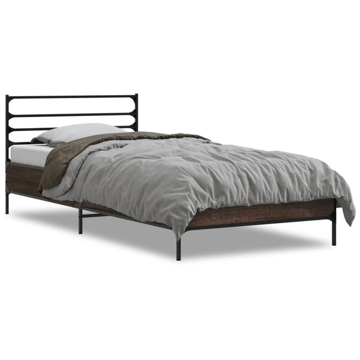Cadru de pat, stejar maro, 75x190 cm, lemn prelucrat și metal WALTI