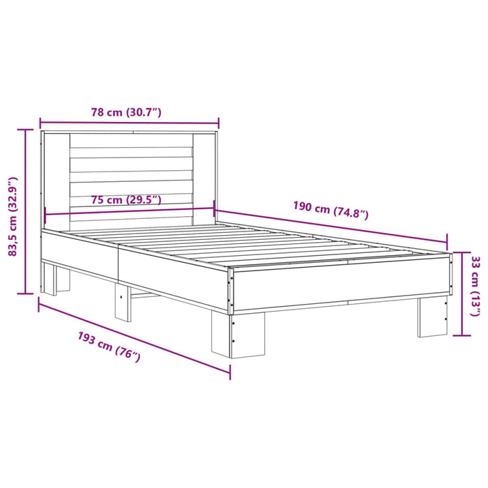 Cadru de pat, gri sonoma, 75x190 cm, lemn prelucrat și metal - WALTI WALTI