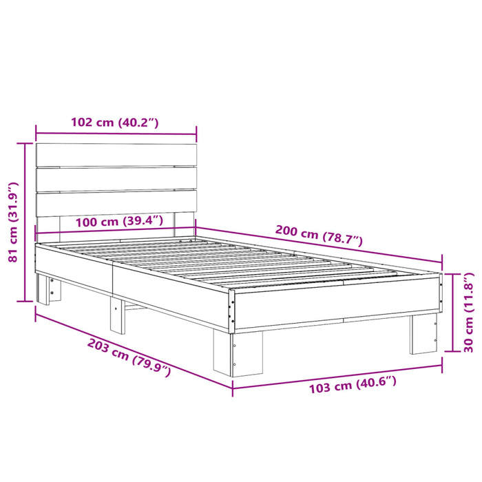 Cadru de pat, stejar fumuriu 100x200 cm lemn prelucrat și metal - WALTI WALTI