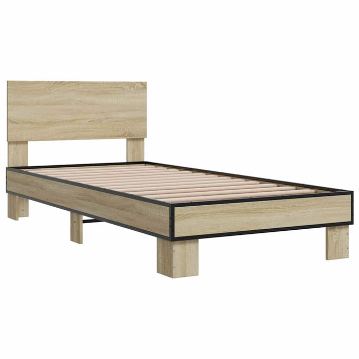 Cadru de pat, stejar sonoma, 75x190 cm, lemn prelucrat și metal - WALTI WALTI