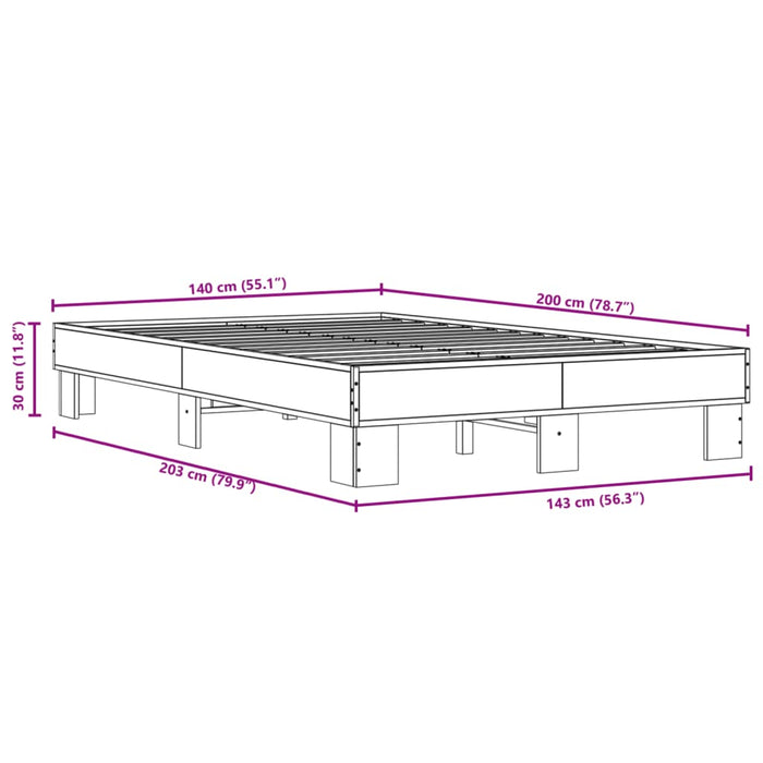 Cadru de pat, gri sonoma, 140x200 cm, lemn prelucrat și metal - WALTI WALTI