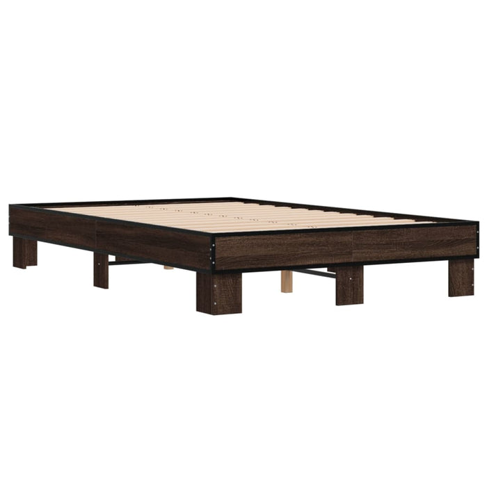 Cadru de pat, stejar maro, 135x190 cm, lemn prelucrat și metal WALTI
