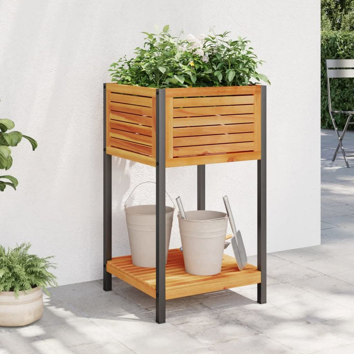 Jardinieră de grădină cu raft 45x45x80cm lemn masiv acacia/oțel - WALTI WALTI