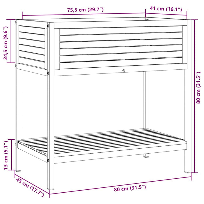 Jardinieră de grădină cu raft 80x45x80cm lemn masiv acacia/oțel - WALTI WALTI