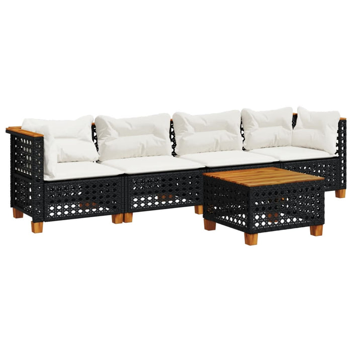 Set mobilier de grădină cu perne, 5 piese, negru, poliratan - WALTI WALTI