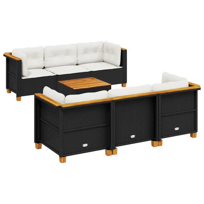 Set canapele de grădină cu perne, 7 piese, negru, poliratan - WALTI WALTI