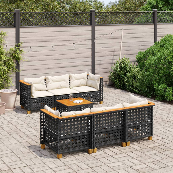 Set canapele de grădină cu perne, 7 piese, negru, poliratan - WALTI WALTI