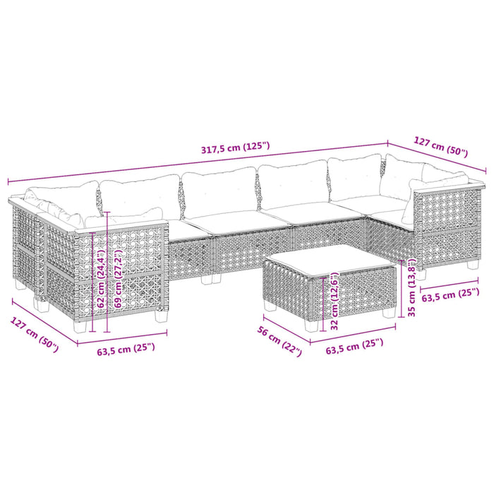 Set mobilier de grădină cu perne, 8 piese, negru, poliratan - WALTI WALTI