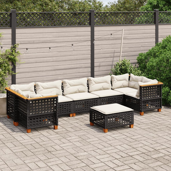Set mobilier de grădină cu perne, 8 piese, negru, poliratan - WALTI WALTI