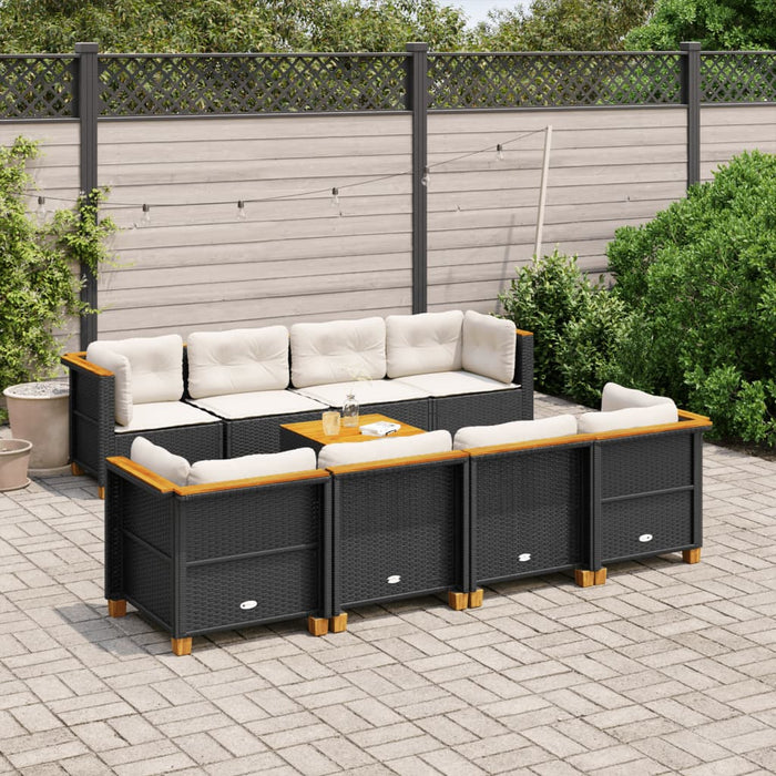 Set mobilier de grădină cu perne, 9 piese, negru, poliratan - WALTI WALTI