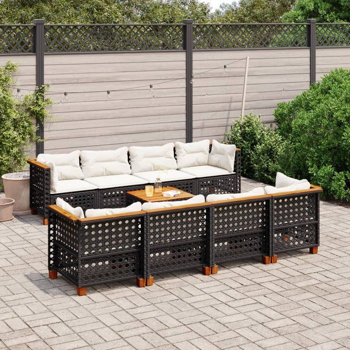 Set mobilier de grădină cu perne, 9 piese, negru, poliratan - WALTI WALTI
