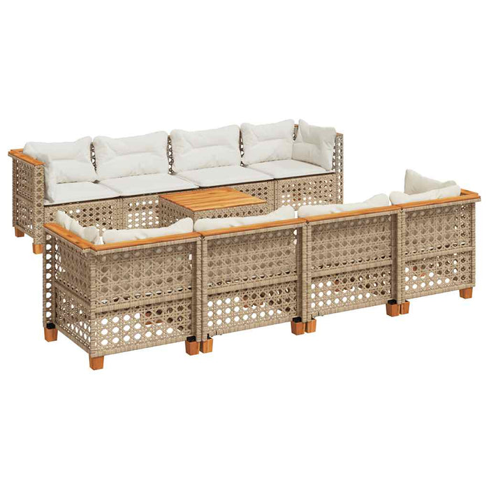 Set canapele de grădină, 9 piese, cu perne, bej, poliratan WALTI