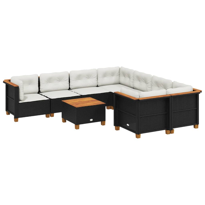 Set mobilier de grădină cu perne, 9 piese, negru, poliratan - WALTI WALTI