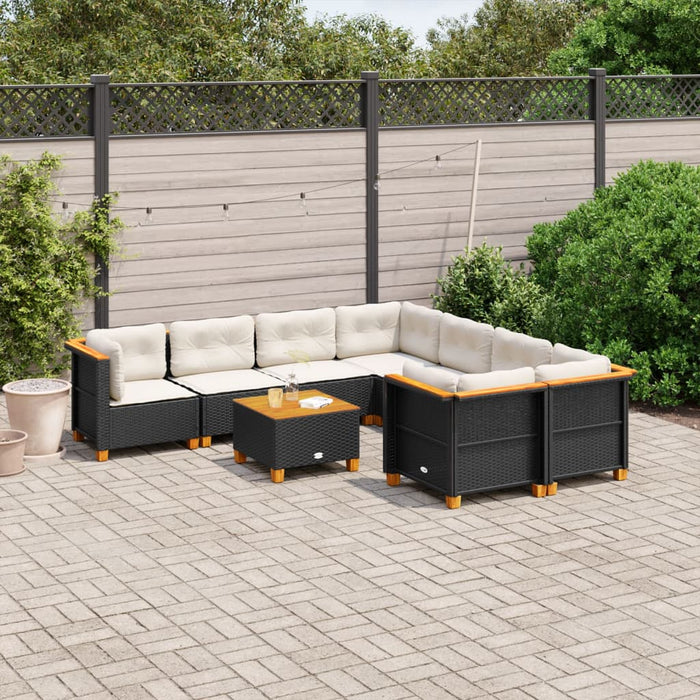 Set mobilier de grădină cu perne, 9 piese, negru, poliratan - WALTI WALTI