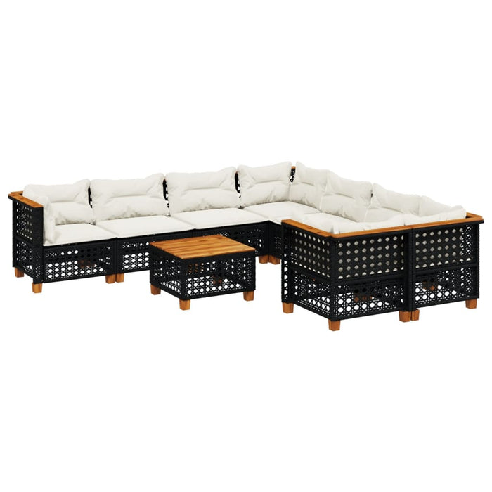 Set mobilier de grădină cu perne, 9 piese, negru, poliratan - WALTI WALTI