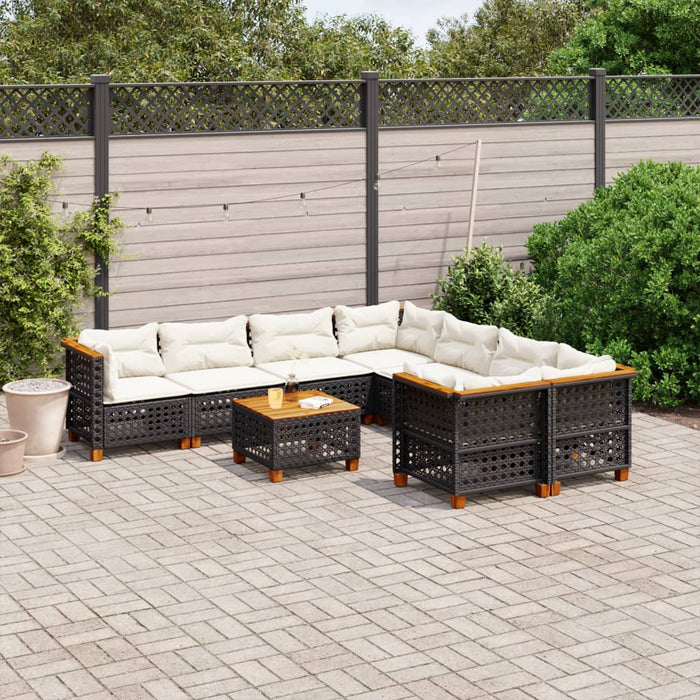 Set mobilier de grădină cu perne, 9 piese, negru, poliratan - WALTI WALTI