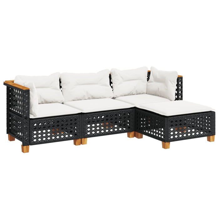 Set mobilier de grădină cu perne, 4 piese, negru, poliratan - WALTI WALTI